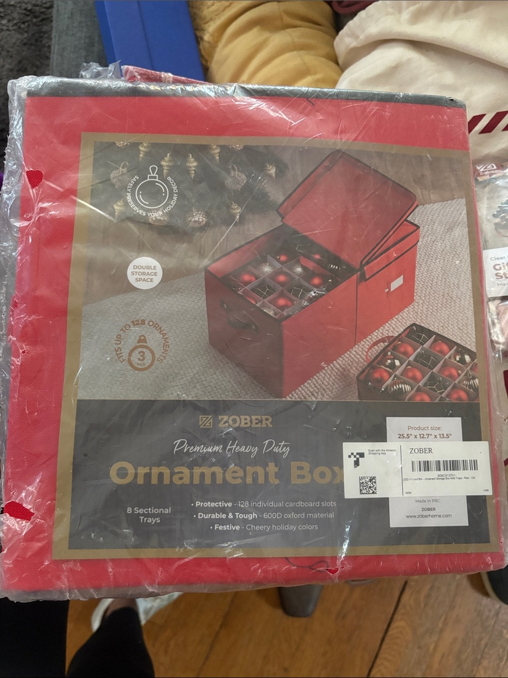 Zober Red Ornament Storage Box - Heavy-Duty Organizer